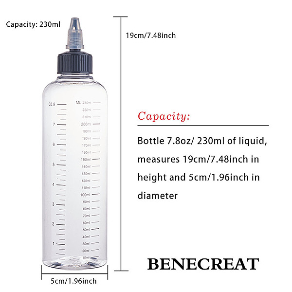 PandaHall BENECREAT 8 Pack 230ml Transparent Plastic Dispensing Bottle with Twist Cap and Graduated Measurement for Liquids, Inks, Oils..., Clear
PandaHall BENECREAT 8 Pack 230ml Transparent Plastic Dispensing Bottle with Twist Cap and Graduated Measurement for Liquids, Inks, Oils..., Clear
