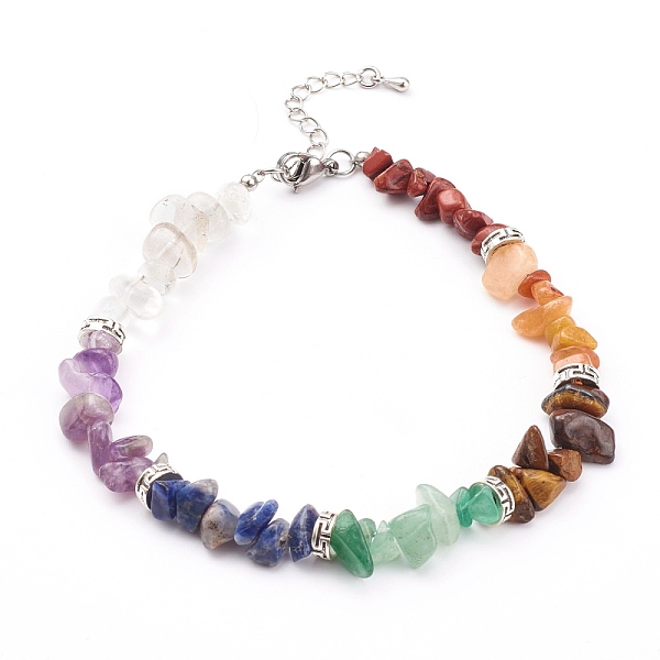 PandaHall Chakra Chips Natural Gemstone Beaded Anklets, with Alloy Beads, Antique Silver & Platinum, 9-1/8 inch(23cm) Mixed Stone
PandaHall Chakra Chips Natural Gemstone Beaded Anklets, with Alloy Beads, Antique Silver & Platinum, 9-1/8 inch(23cm) Mixed Stone