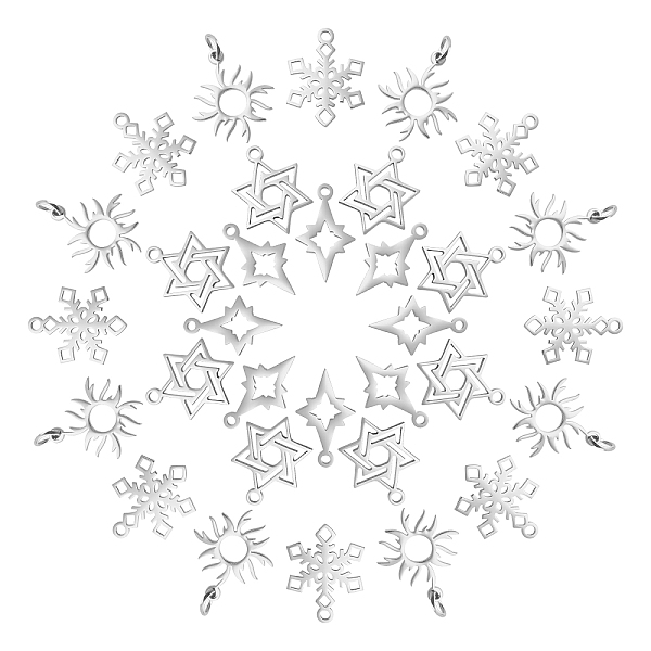 PandaHall DICOSMETIC 40Pcs 4 Style 201 Stainless Steel Pendants, Sun & Snowflake & Star, Stainless Steel Color, 16~17x10~16x1mm, Hole...
PandaHall DICOSMETIC 40Pcs 4 Style 201 Stainless Steel Pendants, Sun & Snowflake & Star, Stainless Steel Color, 16~17x10~16x1mm, Hole...