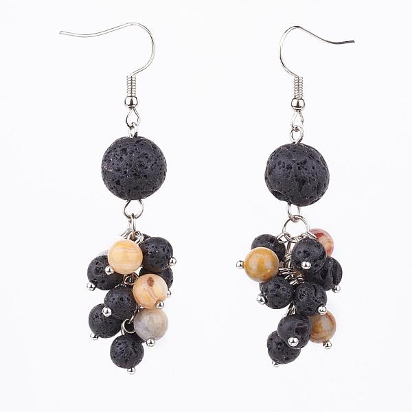 PandaHall Natural Lava Rock & Crazy Agate Dangle Earrings, Cluster Earrings, with Brass Findings, Platinum, Round, 66mm, Pin: 0.6mm Lava...
PandaHall Natural Lava Rock & Crazy Agate Dangle Earrings, Cluster Earrings, with Brass Findings, Platinum, Round, 66mm, Pin: 0.6mm Lava...