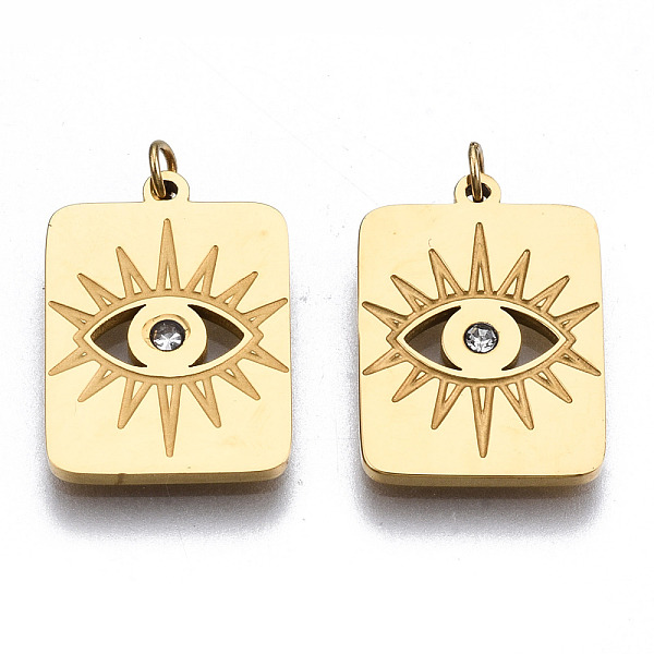 PandaHall 304 Stainless Steel Pendants, with Jump Rings and Rhinestone, Rectangle with Eye, Real 14K Gold Plated, 15.5x11x1mm, Jump Ring..., Clear
PandaHall 304 Stainless Steel Pendants, with Jump Rings and Rhinestone, Rectangle with Eye, Real 14K Gold Plated, 15.5x11x1mm, Jump Ring..., Clear