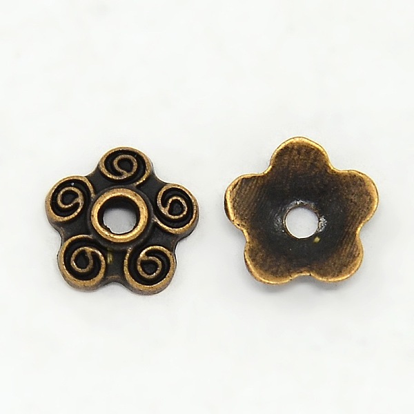 PandaHall Tibetan Style Alloy Bead Caps, Flower, 5-Petal, Red Copper, Lead Free & Cadmium Free & Nickel Free, 10x3mm, Hole: 2mm Alloy
PandaHall Tibetan Style Alloy Bead Caps, Flower, 5-Petal, Red Copper, Lead Free & Cadmium Free & Nickel Free, 10x3mm, Hole: 2mm Alloy