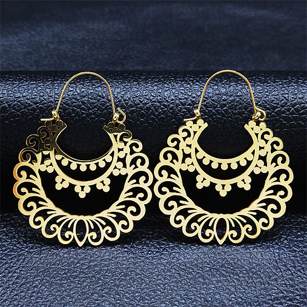 PandaHall 304 Stainless Steel Hollow Flower Hoop Earrings, Bohemia Theme Earrings, Golden, 47x37x1mm 304 Stainless Steel Flower
PandaHall 304 Stainless Steel Hollow Flower Hoop Earrings, Bohemia Theme Earrings, Golden, 47x37x1mm 304 Stainless Steel Flower