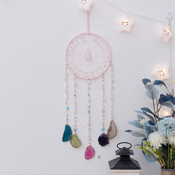 PandaHall Natural Rose Quartz & Agate Window Hanging Pendant Decorations, with Leather Cord & Glass & Iron Ring, Woven Web/Net, 500mm Rose...
PandaHall Natural Rose Quartz & Agate Window Hanging Pendant Decorations, with Leather Cord & Glass & Iron Ring, Woven Web/Net, 500mm Rose...