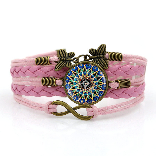 PandaHall PU Leather Multi-strand Bracelet, Glass Mandala & Alloy Butterfly Links Bracelet for Women, Pearl Pink, 6-3/4 inch(17cm) Alloy
PandaHall PU Leather Multi-strand Bracelet, Glass Mandala & Alloy Butterfly Links Bracelet for Women, Pearl Pink, 6-3/4 inch(17cm) Alloy