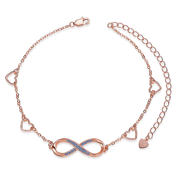 PandaHall SHEGRACE 925 Sterling Silver Link Anklets, with Blue Corundum, Heart and Infinity, Cornflower Blue, Rose Gold, 8-1/4 inch(21cm)...
PandaHall SHEGRACE 925 Sterling Silver Link Anklets, with Blue Corundum, Heart and Infinity, Cornflower Blue, Rose Gold, 8-1/4 inch(21cm)...