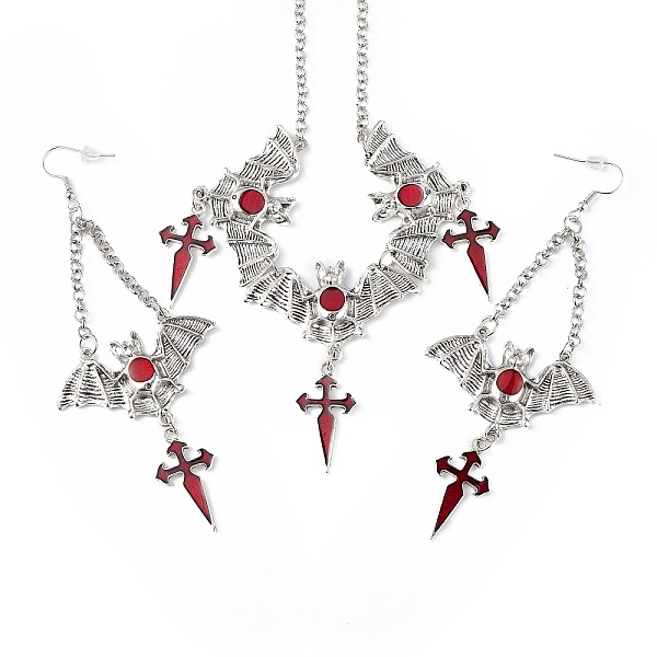 PandaHall FireBrick Enamel Bat with Cross Pendant Necklace & Dangle Earrings, Halloween Theme Alloy Jewelry Set for Women, Antique Silver..., Red
PandaHall FireBrick Enamel Bat with Cross Pendant Necklace & Dangle Earrings, Halloween Theme Alloy Jewelry Set for Women, Antique Silver..., Red