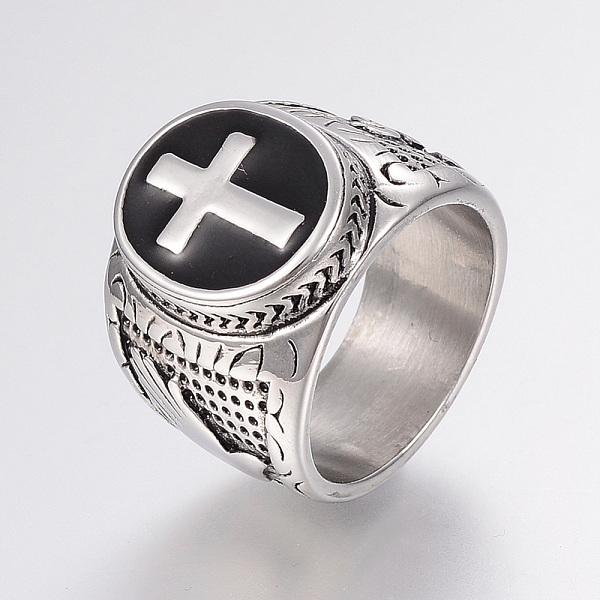 PandaHall 304 Stainless Steel Finger Rings, with Enamel, Wide Band Rings, Cross, Antique Silver, Size 10, 20mm 304 Stainless Steel Black
PandaHall 304 Stainless Steel Finger Rings, with Enamel, Wide Band Rings, Cross, Antique Silver, Size 10, 20mm 304 Stainless Steel Black