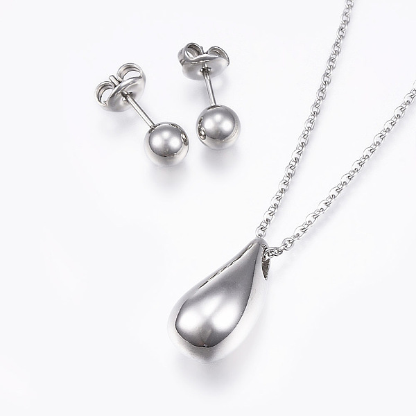 PandaHall 304 Stainless Steel Jewelry Sets, Pendant Necklaces and Ball Stud Earrings, teardrop, Stainless Steel Color, 18.11 inch(46cm)...
PandaHall 304 Stainless Steel Jewelry Sets, Pendant Necklaces and Ball Stud Earrings, teardrop, Stainless Steel Color, 18.11 inch(46cm)...