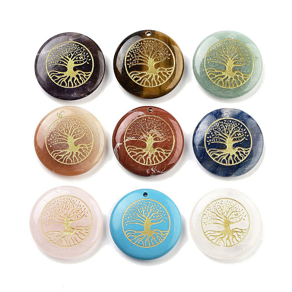 PandaHall Natural & Synthetic Mixed Gemstone Carved Pendants, Flat Round with Tree of Life Charms, Mixed Dyed and Undyed, 30x7mm, Hole...
PandaHall Natural & Synthetic Mixed Gemstone Carved Pendants, Flat Round with Tree of Life Charms, Mixed Dyed and Undyed, 30x7mm, Hole...