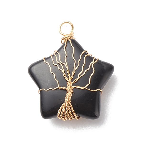 PandaHall Natural Obsidian Pendants, with Golden Tone Copper Wire Wrapped, Star with Tree, 36x30x12mm, Hole: 3.5mm Obsidian Star
PandaHall Natural Obsidian Pendants, with Golden Tone Copper Wire Wrapped, Star with Tree, 36x30x12mm, Hole: 3.5mm Obsidian Star