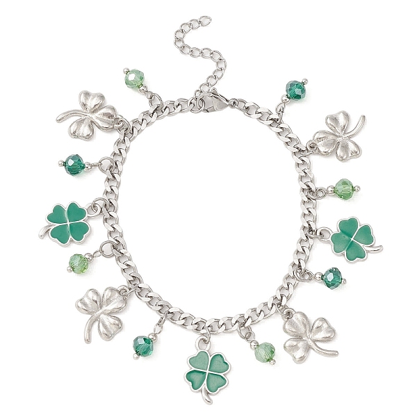PandaHall Alloy Clover & Glass Charm Bracelet with 304 Stainless Steel Curb Chains for Saint Patrick's Day, Stainless Steel Color, 7-3/8..., Green
PandaHall Alloy Clover & Glass Charm Bracelet with 304 Stainless Steel Curb Chains for Saint Patrick's Day, Stainless Steel Color, 7-3/8..., Green