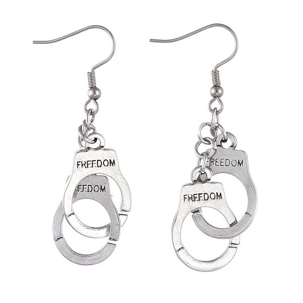 PandaHall Dangle Earrings, with 304 Stainless Steel Earring Hooks, Interlocking Clasps and Open Jump Rings, Handcuffs Shape with Word...
PandaHall Dangle Earrings, with 304 Stainless Steel Earring Hooks, Interlocking Clasps and Open Jump Rings, Handcuffs Shape with Word...