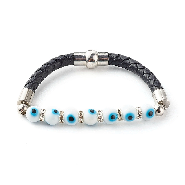 PandaHall Handmade Lampwork Evil Eye Beaded Bracelets, with Cowhide Leather Cord, Brass Rhinestone Spacer Beads and Magnetic Clasp, White...
PandaHall Handmade Lampwork Evil Eye Beaded Bracelets, with Cowhide Leather Cord, Brass Rhinestone Spacer Beads and Magnetic Clasp, White...