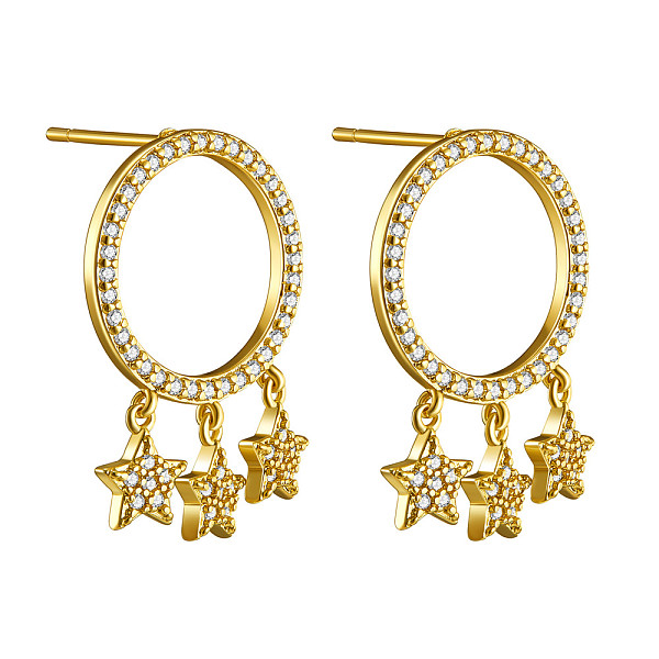 PandaHall SHEGRACE Brass Stud Earrings, Dangle Earrings, with Grade AAA Cubic Zirconia, Ring with Star, Real 18K Gold Plated, Clear, 26mm...
PandaHall SHEGRACE Brass Stud Earrings, Dangle Earrings, with Grade AAA Cubic Zirconia, Ring with Star, Real 18K Gold Plated, Clear, 26mm...