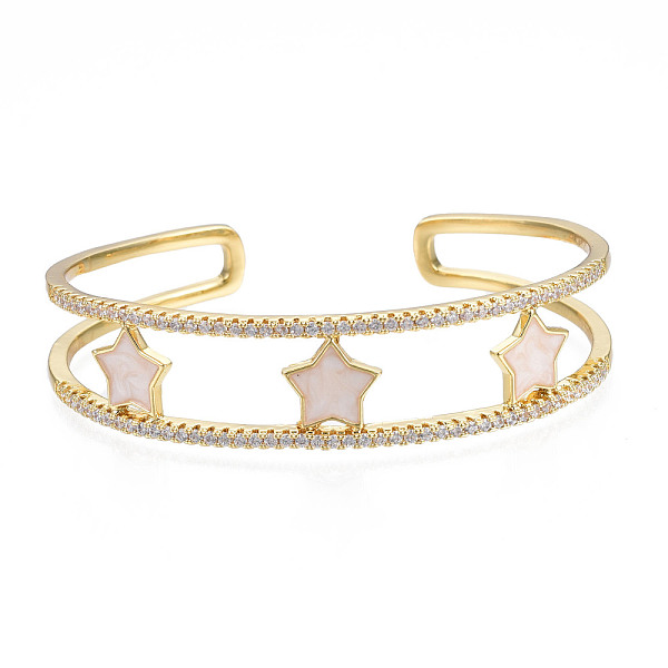 PandaHall Enamel Star Open Cuff Bangle with Clear Cubic Zirconia, Real 18K Gold Plated Brass Jewelry for Women, Creamy White, Inner Diameter...
PandaHall Enamel Star Open Cuff Bangle with Clear Cubic Zirconia, Real 18K Gold Plated Brass Jewelry for Women, Creamy White, Inner Diameter...