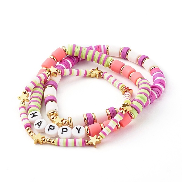 PandaHall Handmade Polymer Clay Beads Stretch Bracelets Sets, with Brass Beads and Acrylic Enamel Beads, HAPPY, Pink, Inner Diameter: 2-1/8...
PandaHall Handmade Polymer Clay Beads Stretch Bracelets Sets, with Brass Beads and Acrylic Enamel Beads, HAPPY, Pink, Inner Diameter: 2-1/8...