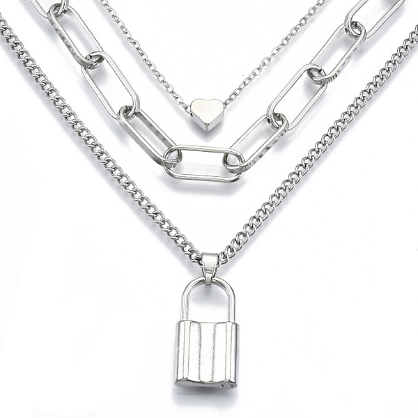 PandaHall Zinc Alloy 3 Layered Necklaces, Lead Free & Nickel Free, with Lobster Claw Clasps and Heart Beads, Padlock, Platinum, 14.17 inch...
PandaHall Zinc Alloy 3 Layered Necklaces, Lead Free & Nickel Free, with Lobster Claw Clasps and Heart Beads, Padlock, Platinum, 14.17 inch...