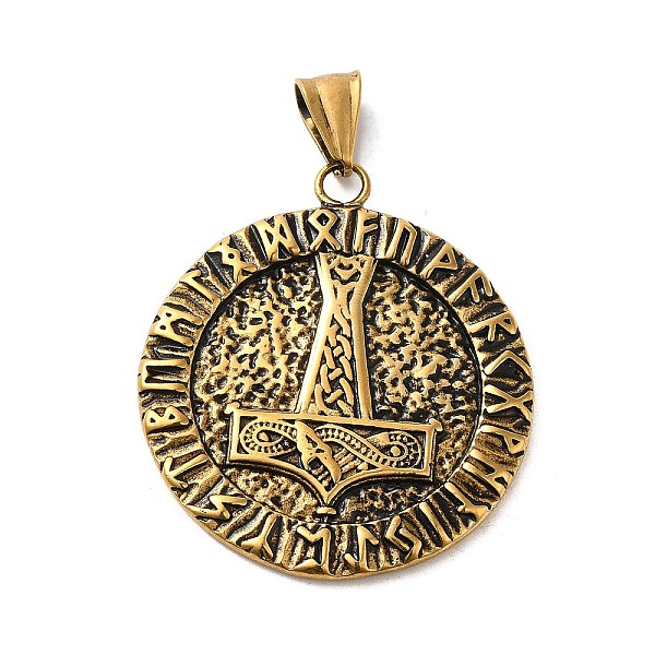 PandaHall 304 Stainless Steel Big Pendants, Flat Round with Thor's Hammer & Six-character Mantra, Antique Golden, 52x38x3mm, Hole: 9mm 304...
PandaHall 304 Stainless Steel Big Pendants, Flat Round with Thor's Hammer & Six-character Mantra, Antique Golden, 52x38x3mm, Hole: 9mm 304...
