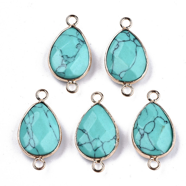 PandaHall Synthetic Turquoise Links Connectors, with Light Gold Tone Brass Findings, Faceted Teardrop, 27x14x6mm, Hole: 2mm Synthetic..., Green
PandaHall Synthetic Turquoise Links Connectors, with Light Gold Tone Brass Findings, Faceted Teardrop, 27x14x6mm, Hole: 2mm Synthetic..., Green