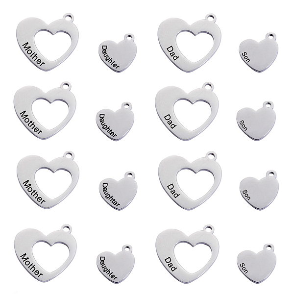 PandaHall 8Pcs 4 Styles Hollow Heart with Word, Stainless Steel Color, 18~29x16~26x1.5mm, Hole: 2.5mm, 2pcs/style Stainless Steel Heart
PandaHall 8Pcs 4 Styles Hollow Heart with Word, Stainless Steel Color, 18~29x16~26x1.5mm, Hole: 2.5mm, 2pcs/style Stainless Steel Heart