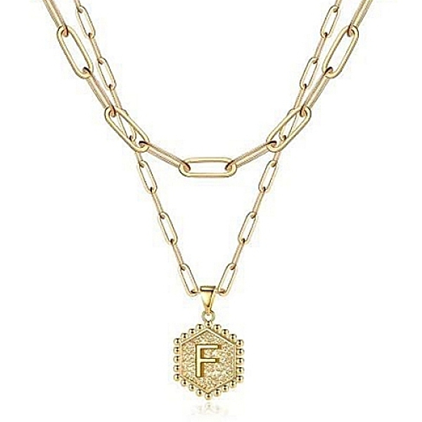 PandaHall Real 18K Gold Plated Stainless Steel Paperclip Chains Double Layer Necklaces, Hexagon with Initial Letter Pendant Necklace, Letter...
PandaHall Real 18K Gold Plated Stainless Steel Paperclip Chains Double Layer Necklaces, Hexagon with Initial Letter Pendant Necklace, Letter...