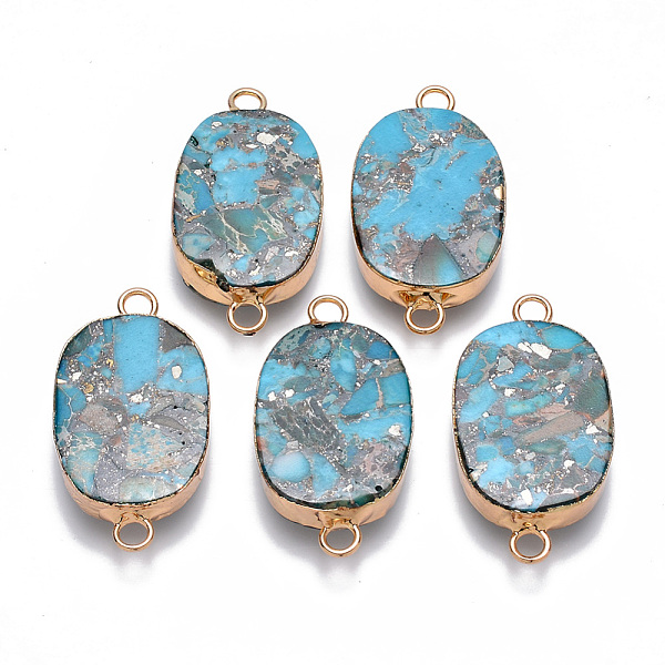PandaHall Synthetic Gold Line Imperial Jasper Links connectors, with Light Gold Plated Brass and Iron Loops, Oval, Deep Sky Blue, 30x16x5mm...
PandaHall Synthetic Gold Line Imperial Jasper Links connectors, with Light Gold Plated Brass and Iron Loops, Oval, Deep Sky Blue, 30x16x5mm...