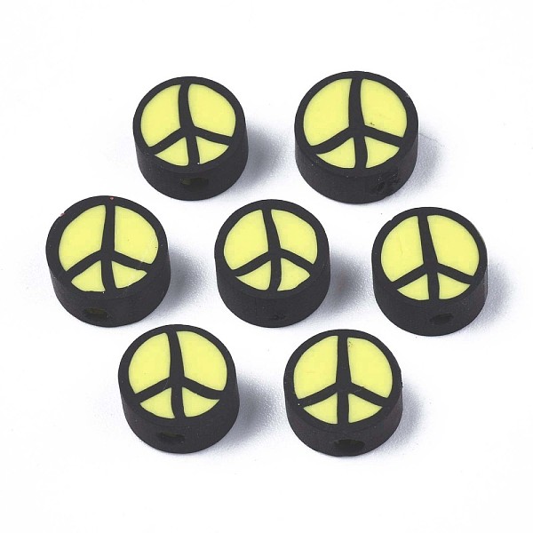 PandaHall Handmade Polymer Clay Beads, Flat Round with Peace Sign, Champagne Yellow, 9~10x4.5mm, Hole: 1.6mm Polymer Clay Flat Round
PandaHall Handmade Polymer Clay Beads, Flat Round with Peace Sign, Champagne Yellow, 9~10x4.5mm, Hole: 1.6mm Polymer Clay Flat Round