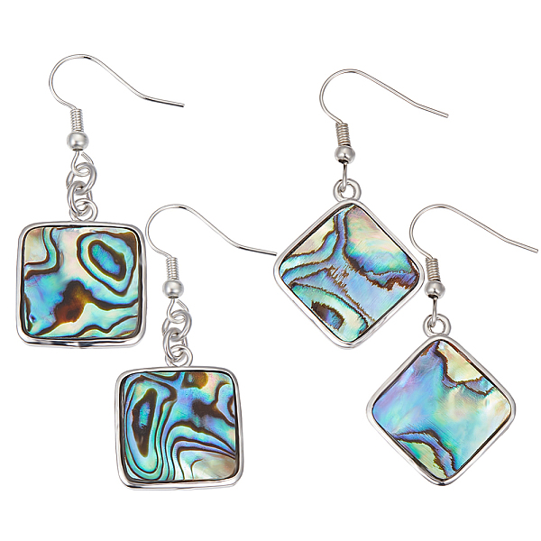 PandaHall Beebeecraft 2 Pairs 2 Style Natural Abalone Shell/Paua Shell Dangle Earrings, Brass Drop Earrings, Square & Rhombus, Platinum...
PandaHall Beebeecraft 2 Pairs 2 Style Natural Abalone Shell/Paua Shell Dangle Earrings, Brass Drop Earrings, Square & Rhombus, Platinum...