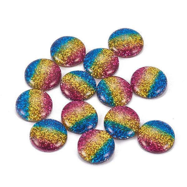 PandaHall Rainbow Resin Cabochons, with Glitter Powder, Dome/Half Round, Colorful, 16x5mm Resin Half Round 
PandaHall Rainbow Resin Cabochons, with Glitter Powder, Dome/Half Round, Colorful, 16x5mm Resin Half Round