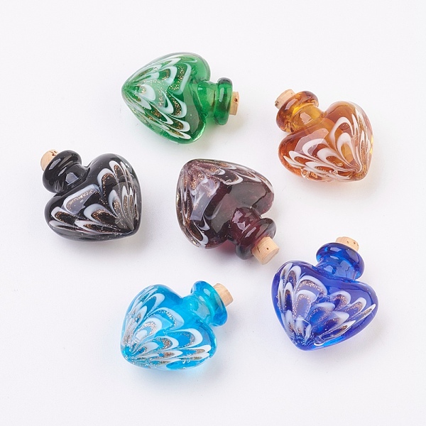 PandaHall Handmade Lampwork Perfume Bottle Pendants, Essential Oil Bottle, with Gold Sand, Heart, Mixed Color, 30~31mm, Hole: 5~5.5mm..., Multicolor
PandaHall Handmade Lampwork Perfume Bottle Pendants, Essential Oil Bottle, with Gold Sand, Heart, Mixed Color, 30~31mm, Hole: 5~5.5mm..., Multicolor