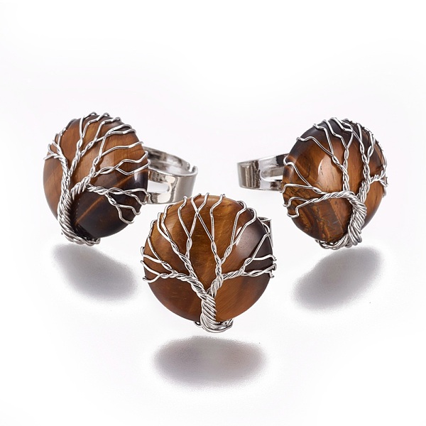 PandaHall Adjustable Natural Tiger Eye Finger Rings, with Platinum Tone Brass Findings, Flat Round, Size 8, 18mm Tiger Eye
PandaHall Adjustable Natural Tiger Eye Finger Rings, with Platinum Tone Brass Findings, Flat Round, Size 8, 18mm Tiger Eye