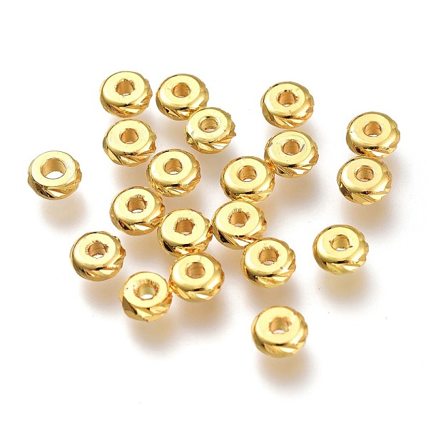 PandaHall Brass Spacer Beads, Long-Lasting Plated, Textured, Flat Round, Golden, 5x2mm, Hole: 1.5mm Brass Flat Round
PandaHall Brass Spacer Beads, Long-Lasting Plated, Textured, Flat Round, Golden, 5x2mm, Hole: 1.5mm Brass Flat Round