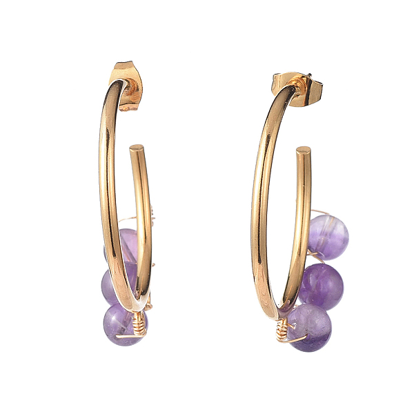 PandaHall Stud Earrings, Half Hoop Earrings, with Natural Amethyst Beads, Golden Plated 304 Stainless Steel Stud Earring Findings and Copper...
PandaHall Stud Earrings, Half Hoop Earrings, with Natural Amethyst Beads, Golden Plated 304 Stainless Steel Stud Earring Findings and Copper...