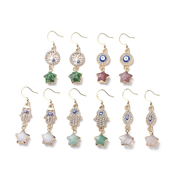 PandaHall Natural Gemstone Star with Evil Eye Dangle Earrings, Crystal Rhinestone Drop Earrings for Women, Mixed Patterns, 48~52mm, Pin..., Clear
PandaHall Natural Gemstone Star with Evil Eye Dangle Earrings, Crystal Rhinestone Drop Earrings for Women, Mixed Patterns, 48~52mm, Pin..., Clear