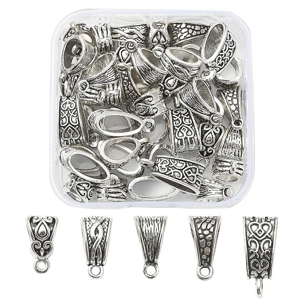 PandaHall 50Pcs 5 Style Tibetan Style Zinc Alloy Tube Bails, Loop Bails, Scarf Bail Beads, Antique Silver, 13.5~19x7.5~9x7~9mm, hole: 1~2mm...
PandaHall 50Pcs 5 Style Tibetan Style Zinc Alloy Tube Bails, Loop Bails, Scarf Bail Beads, Antique Silver, 13.5~19x7.5~9x7~9mm, hole: 1~2mm...