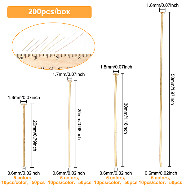 PandaHall BENECREAT 200Pcs 20 Styles Brass Flat Head Pins, Mixed Color, 20~50mm, Head: 1.7~1.8mm, Pin: 0.6mm, 22 Gauge, 10pcs/style Brass
PandaHall BENECREAT 200Pcs 20 Styles Brass Flat Head Pins, Mixed Color, 20~50mm, Head: 1.7~1.8mm, Pin: 0.6mm, 22 Gauge, 10pcs/style Brass