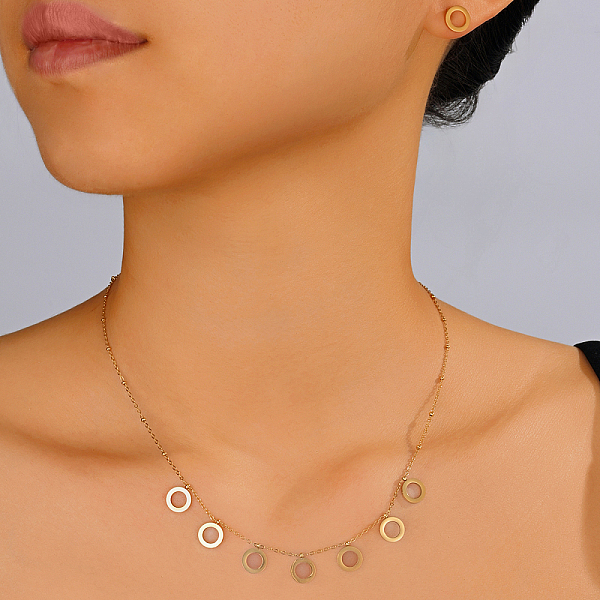 PandaHall Fashionable 18K Gold Plated Stainless Steel Ring Pendant Necklace & Stud Earrings Set for Women Stainless Steel Ring
PandaHall Fashionable 18K Gold Plated Stainless Steel Ring Pendant Necklace & Stud Earrings Set for Women Stainless Steel Ring