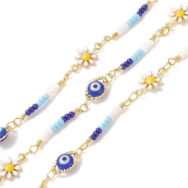 PandaHall Brass Enamel Flower & Horse Eye Link Chains, with CCB & Glass Beaded, Soldered, with Spools, Cadmium Free & Lead Free, Real 18K..., Blue
PandaHall Brass Enamel Flower & Horse Eye Link Chains, with CCB & Glass Beaded, Soldered, with Spools, Cadmium Free & Lead Free, Real 18K..., Blue