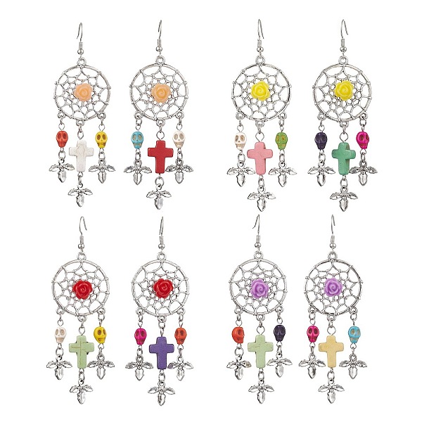 PandaHall Woven Web/Net with Cross & Skull Synthetic Turquoise Dangle Earrings, Halloween Alloy & Brass Earrings for Women, Mixed Color..., Multicolor
PandaHall Woven Web/Net with Cross & Skull Synthetic Turquoise Dangle Earrings, Halloween Alloy & Brass Earrings for Women, Mixed Color..., Multicolor