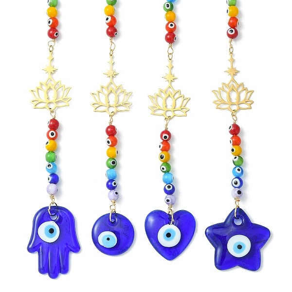 PandaHall Evil Eye Lampwork Beaded Pendant Decorations, with 201 Stainless Steel Lotus Hanging Ornaments, Star/Heart/Flat Round/Hamsa Hand...
PandaHall Evil Eye Lampwork Beaded Pendant Decorations, with 201 Stainless Steel Lotus Hanging Ornaments, Star/Heart/Flat Round/Hamsa Hand...