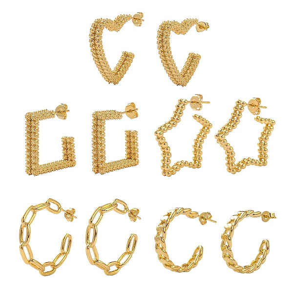 PandaHall 5 Pairs 5 Style Brass Half Hoop Earrings, C-shape & Star & Heart & Square Stud Earrings for Women, Real 18K Gold Plated...
PandaHall 5 Pairs 5 Style Brass Half Hoop Earrings, C-shape & Star & Heart & Square Stud Earrings for Women, Real 18K Gold Plated...