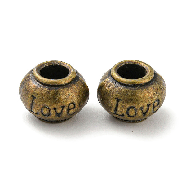 PandaHall Alloy European Beads, Large Hole Beads, Rondelle with Word Love, Antique Bronze, 11.5x8.5mm, Hole: 4.6mm Alloy Rondelle
PandaHall Alloy European Beads, Large Hole Beads, Rondelle with Word Love, Antique Bronze, 11.5x8.5mm, Hole: 4.6mm Alloy Rondelle