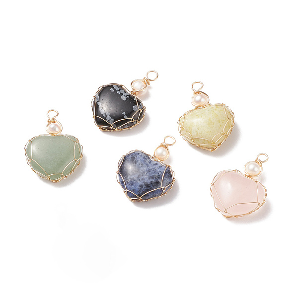 PandaHall Natural Mixed Stone & Freshwater Pearl Pendants, with Real 18K Gold Plated Copper Wire Wrapped, Heart, 33~36.5x24.5x8.5~11.5mm...
PandaHall Natural Mixed Stone & Freshwater Pearl Pendants, with Real 18K Gold Plated Copper Wire Wrapped, Heart, 33~36.5x24.5x8.5~11.5mm...