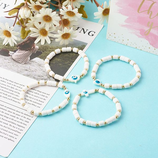 PandaHall Handmade Polymer Clay Beads Stretch Bracelets, with Brass Spacer Beads and Shell Beads, Mixed Shape with Evil Eye, White, Inner...
PandaHall Handmade Polymer Clay Beads Stretch Bracelets, with Brass Spacer Beads and Shell Beads, Mixed Shape with Evil Eye, White, Inner...
