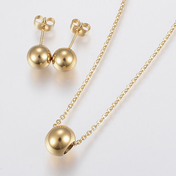 PandaHall 304 Stainless Steel Jewelry Sets, Pendant Necklaces and Stud Earrings, Round, Golden, 17.71 inch(45cm), 19x8mm, Pin: 0.8mm 304...
PandaHall 304 Stainless Steel Jewelry Sets, Pendant Necklaces and Stud Earrings, Round, Golden, 17.71 inch(45cm), 19x8mm, Pin: 0.8mm 304...