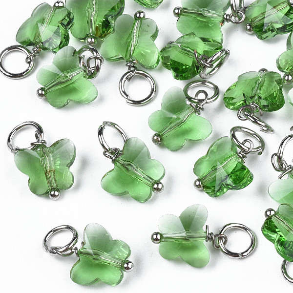 PandaHall Faceted Transparent Glass Charms, with Iron Jump Ring, Butterfly, Light Green, 13~14x9.8x6mm, Hole: 4mm Iron+Glass Butterfly
PandaHall Faceted Transparent Glass Charms, with Iron Jump Ring, Butterfly, Light Green, 13~14x9.8x6mm, Hole: 4mm Iron+Glass Butterfly