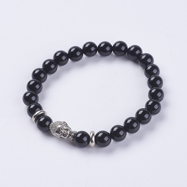 PandaHall Natural Black Agate Beads Stretch Bracelets, with Alloy Finding, Buddha's Head, Dyed, 2-1/8 inch(55mm) Black Agate
PandaHall Natural Black Agate Beads Stretch Bracelets, with Alloy Finding, Buddha's Head, Dyed, 2-1/8 inch(55mm) Black Agate