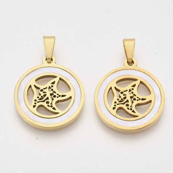 PandaHall 201 Stainless Steel Pendants, with Shell and Random Size Snap on Bails, Flat Round with Starfish/Sea Stars, Golden, 23x20x2mm...
PandaHall 201 Stainless Steel Pendants, with Shell and Random Size Snap on Bails, Flat Round with Starfish/Sea Stars, Golden, 23x20x2mm...