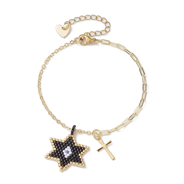 PandaHall Glass Seed Star & Brass Cross Charm Bracelets, with Paperclip Chains, Golden, 7-1/8 inch(18cm) Brass Cross
PandaHall Glass Seed Star & Brass Cross Charm Bracelets, with Paperclip Chains, Golden, 7-1/8 inch(18cm) Brass Cross